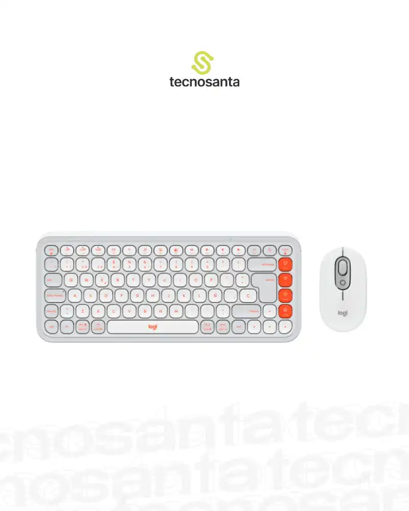 COMBO TECLADO Y MOUSE LOGITECH POP ICON - INALAMBRICO - BLUETOOTH - SILENCIOSO - TECLAS DE ACCION Y PERSONALIZABLES - BLANCO Y NARANJA