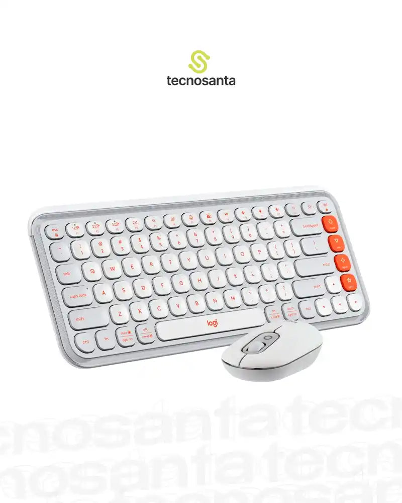 COMBO TECLADO Y MOUSE LOGITECH POP ICON - INALAMBRICO - BLUETOOTH - SILENCIOSO - TECLAS DE ACCION Y PERSONALIZABLES - BLANCO Y NARANJA