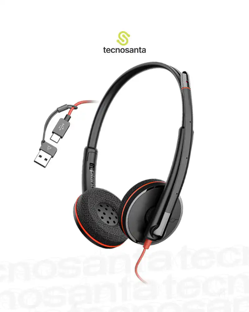 DIADEMA POLY BLACKWIRE 3220 - USB C - CON MICROFONO - PERMITE CONTROLAR EL VOLUMEN - 8X228A6