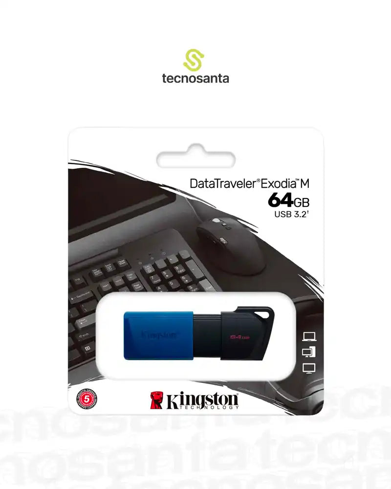 MEMORIA USB KINGSTON DATATRAVELER 3.2 DTX EXODIA M - 64GB - RETRACTIL - NEGRA CON AZUL