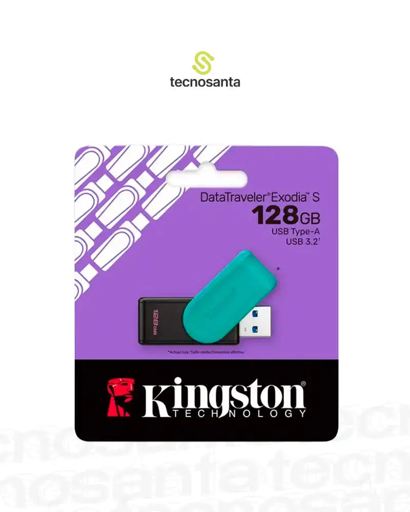 MEMORIA USB KINGSTON DATATRAVELER 3.2 DTX EXODIA S - 128GB - TAPA GIRATORIA - NEGRA CON TURQUESA