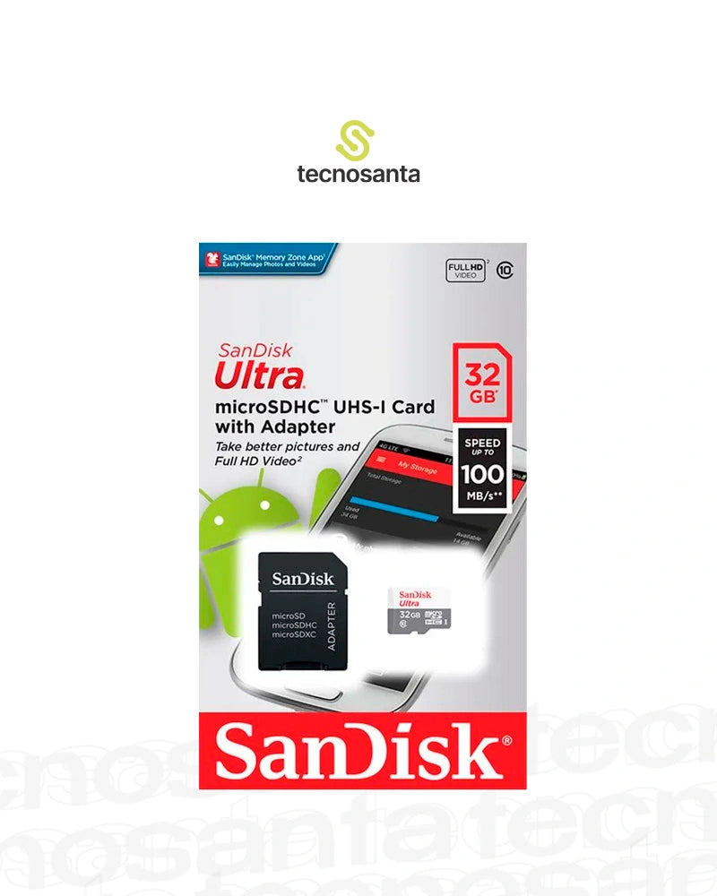 MEMORIA MICRO SD 32GB SANDISK ULTRA CLASE 10 HASTA 100MB/S