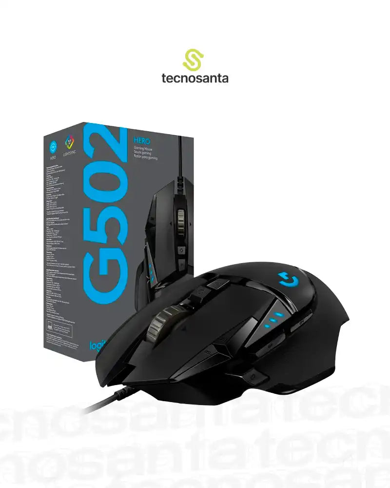 MOUSE GAMING LOGITECH G502 HERO LIGHTSYNC RGB- NEGRO - USB - ALAMBRICO - 11 BOTONES PROG - RESOL.100 /25600 DPI - 1000 HZ (1MS)- PESO AJUSTABLE