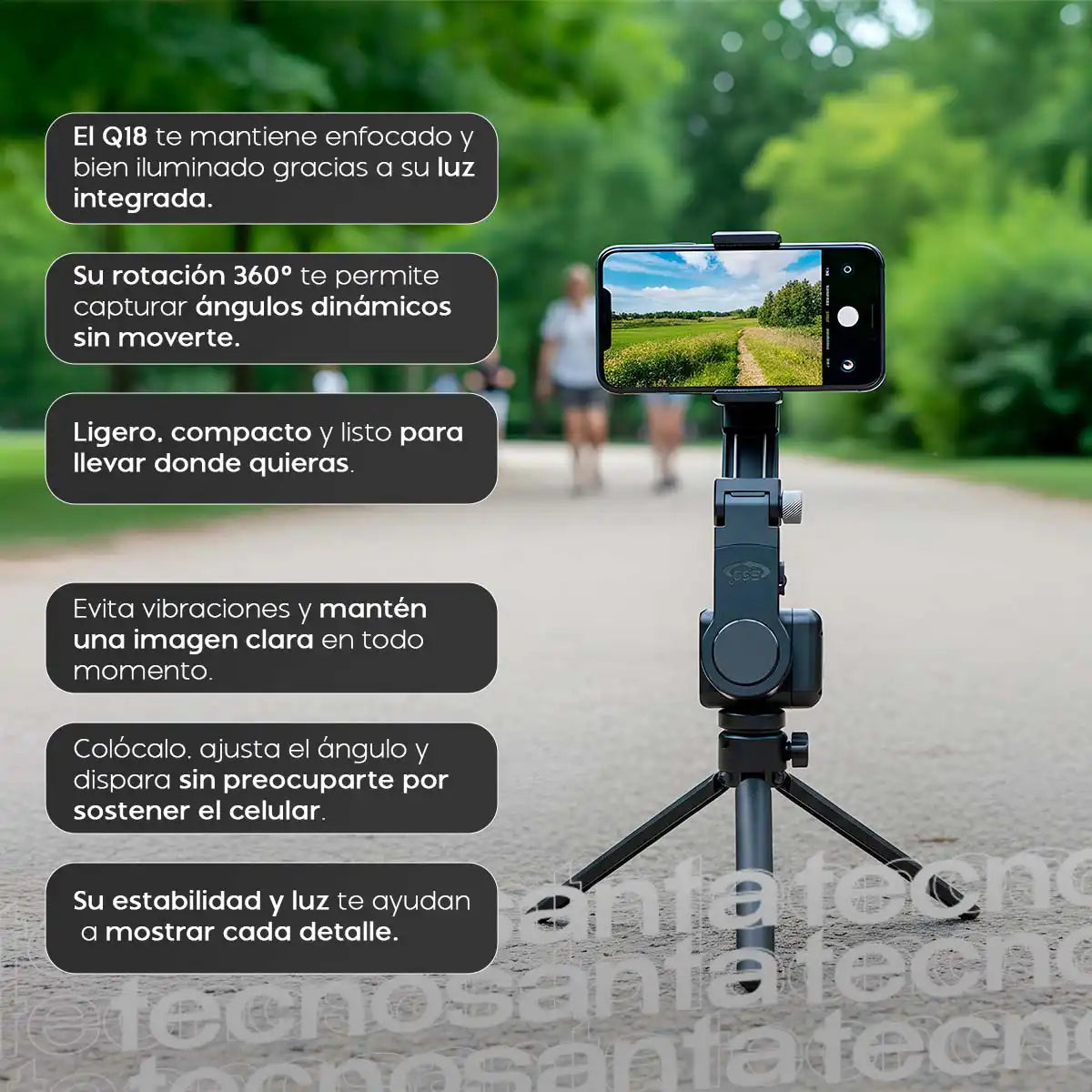 🎥 Trípode Q18 – 360° Seguimiento por IA + Luz Led Integrada