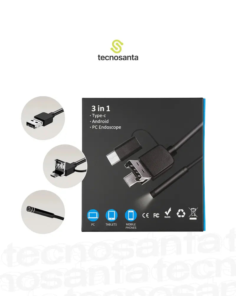 Cámara con sonda de inspección endoscópica 3 en 1