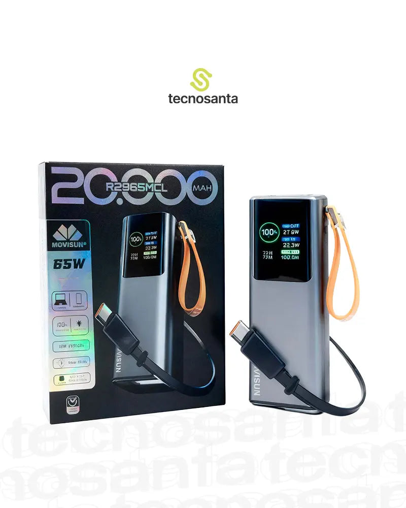 Power Bank Movisun 20.000 mAh 65W Carga Rápida Pantalla Digital