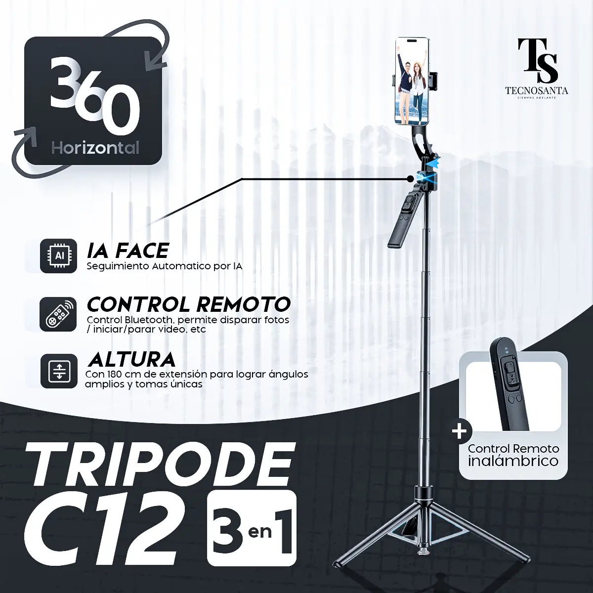 Tripode Inteligente C12 con Seguimiento Automático IA