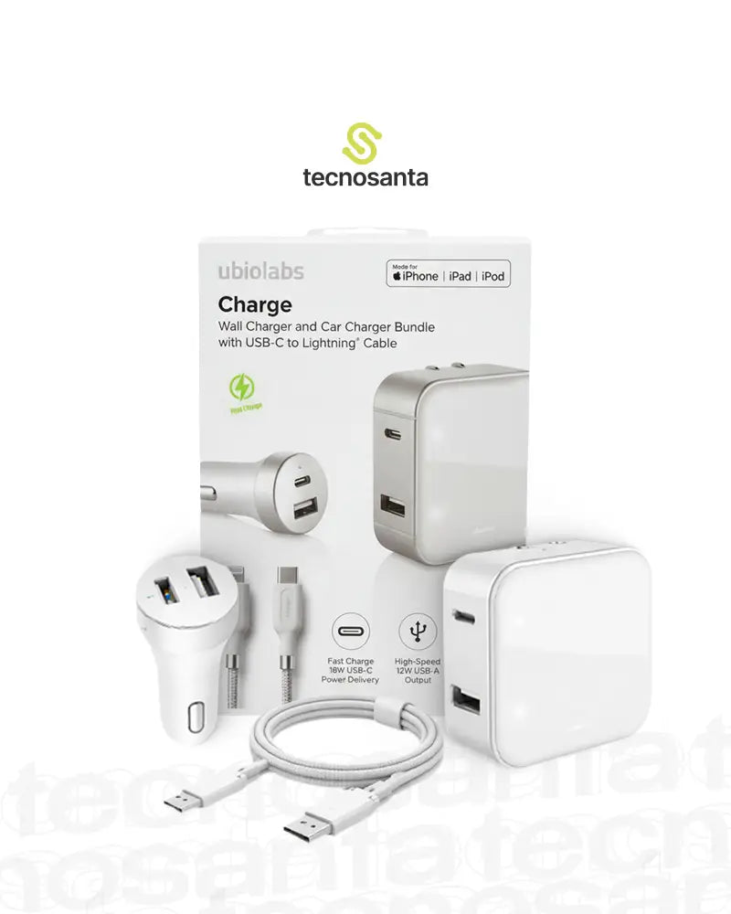 Cargador de pared de carga Ubio Labs y paquete de cargador de coche con USB-C