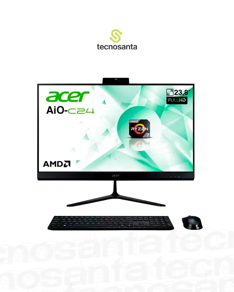 AIO ACER ASPIRE C24-2G-LR14 - AMD RYZEN 7 5825U - 8GB DDR4 - 512GB SSD - PANTALLA 23,8" FHD - NO DVD - HDMI - RJ45 - FREEDOS - NEGRO