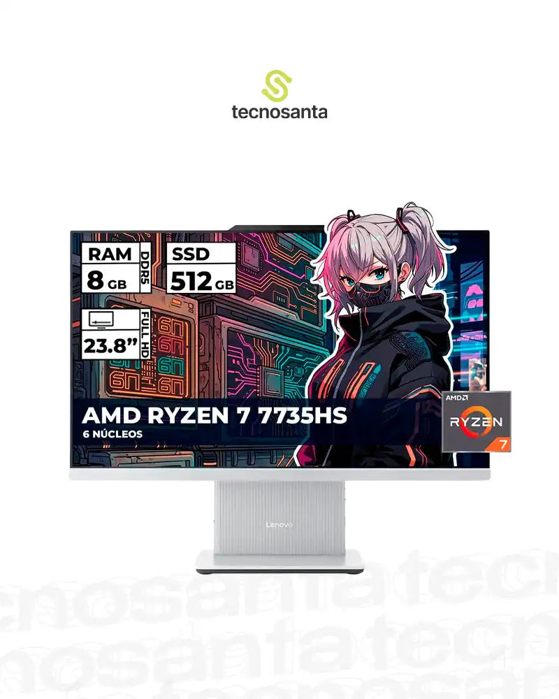 AIO LENOVO 24ARR9 - AMD RYZEN 7 7735HS - 8GB DDR5 - 512GB SSD - PANTALLA 23,8" FHD - NO DVD - HDMI - RJ45 - FREEDOS - CLOUD GREY