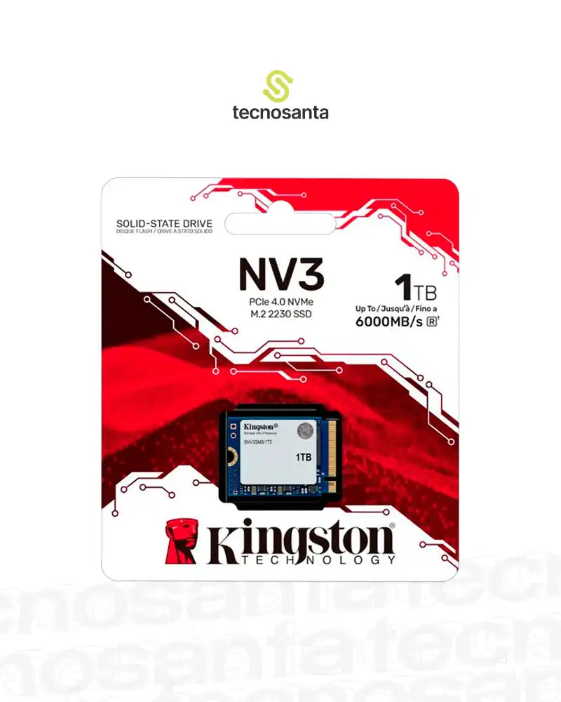 DISCO DE ESTADO SOLIDO KINGSTON NV3 1000GB - M.2 PCI EXPRESS NVME GEN 4X4 - LECTURA 6.000 MB/S - ESCRITURA 4.000 MB/S