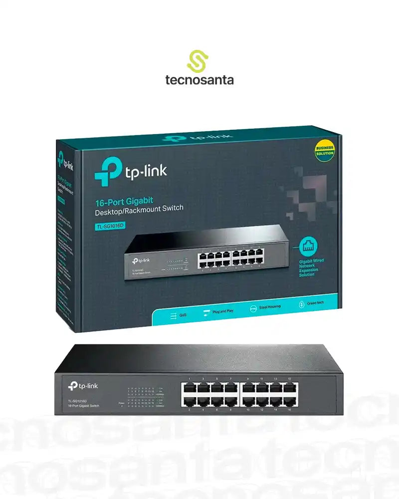 SWITCH TP-LINK 16 PUERTOS 10/100/1000 - TL-SG1016D - PARA ESCRITORIO Y MONTAJE EN RACK