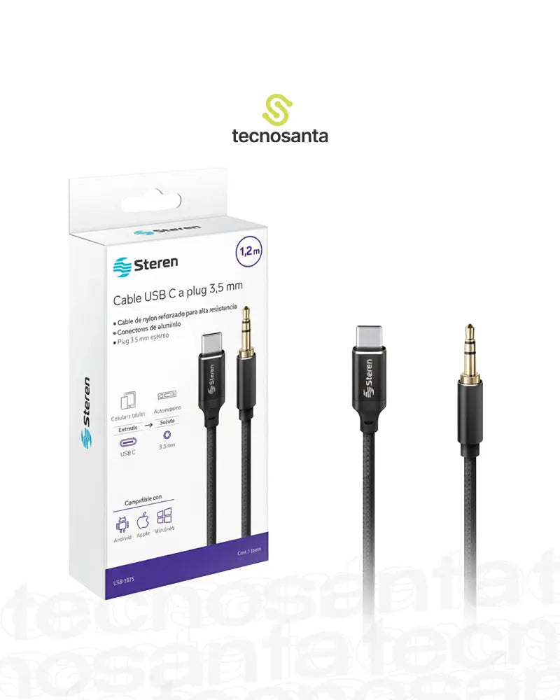 Cable Usb Tipo C a Plug Auxiliar 3.5mm 1.2m Audio Steren