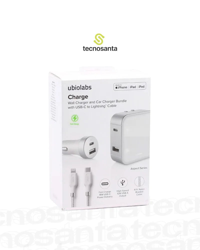 Cargador de pared de carga Ubio Labs y paquete de cargador de coche con USB-C